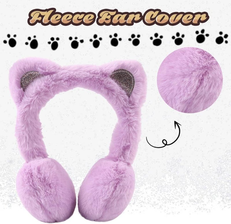 Peecabe Winter Kids Earmuffs Warm Girl Ear Muffs For Toddler Kid Children Earmuff with Cat Ears Girls Ear Warmer (Violet) - Image 3